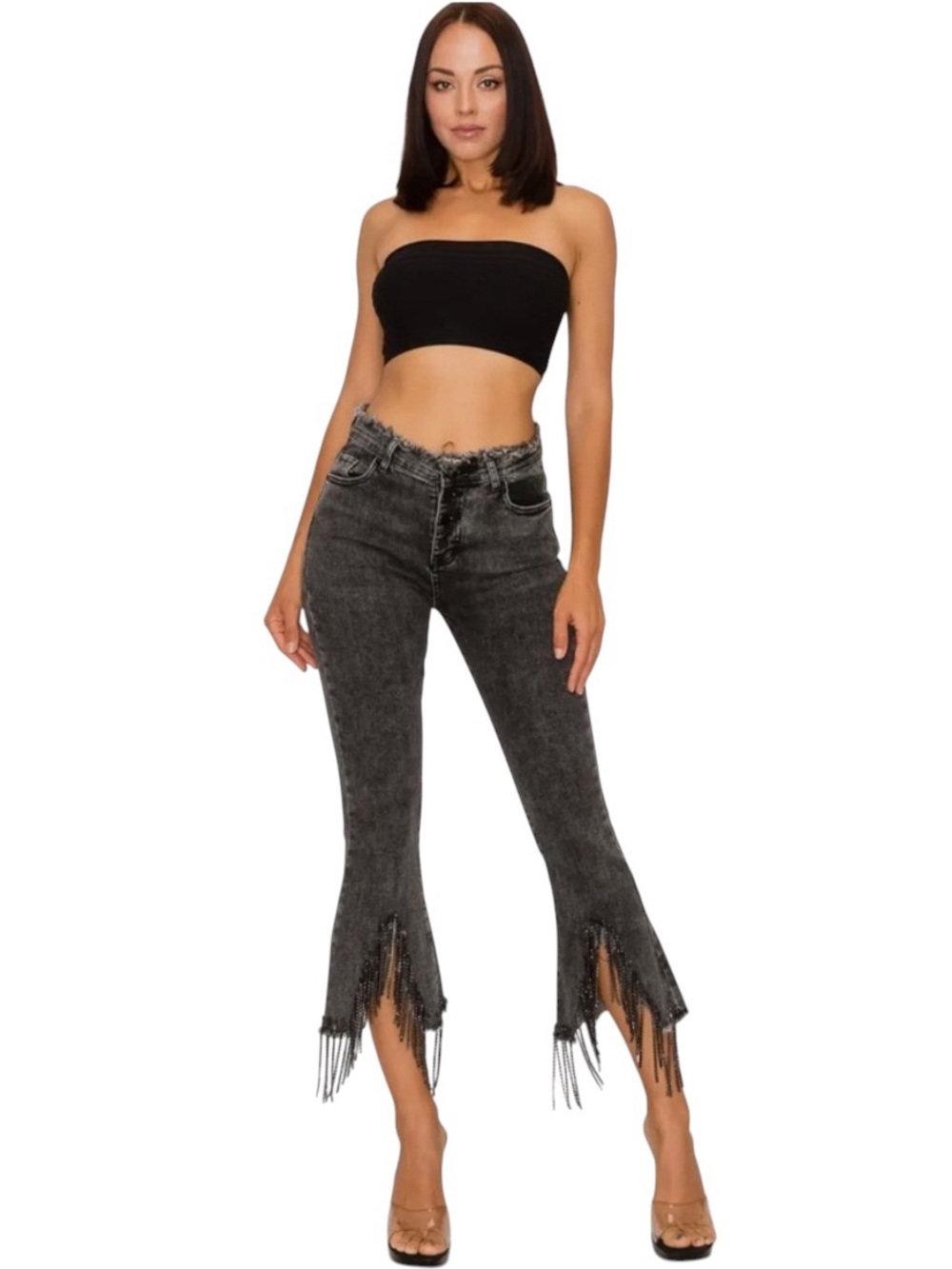 NEW blue b Washed Charcoal Gray Black Rhinestone Trim Button Fly Stretch Jeans